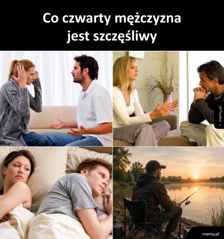 Cztery sceny przedstawiające różne sytuacje w relacjach międzyludzkich.