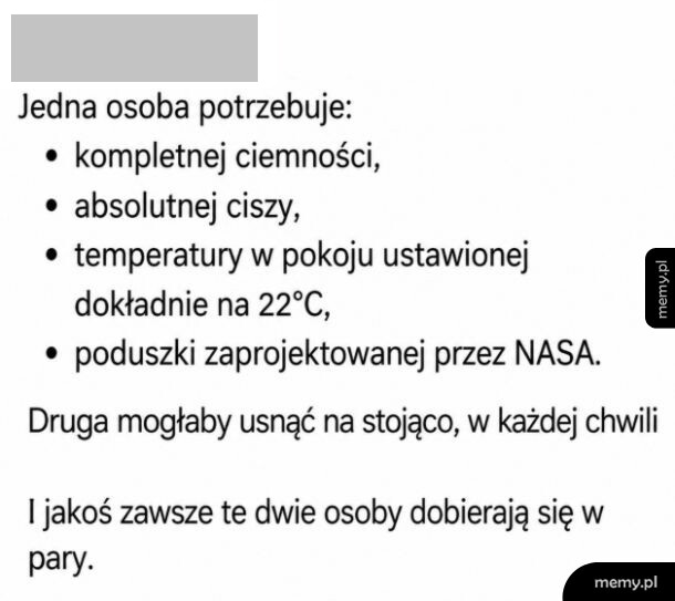 Tekst z prośbą o idealne warunki do snu.
