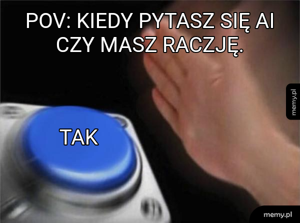 Ręka zbliżająca się do dużego niebieskiego przycisku.
