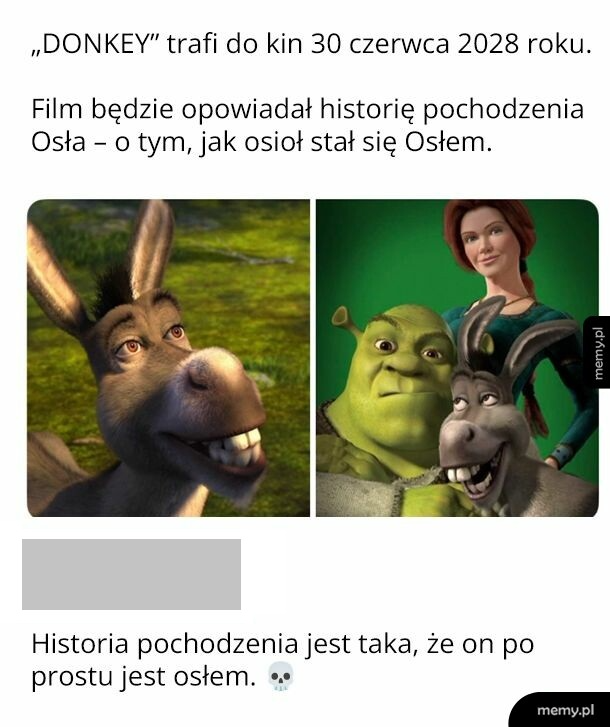 Postać osła z filmu animowanego oraz kobieta w zielonej sukni.