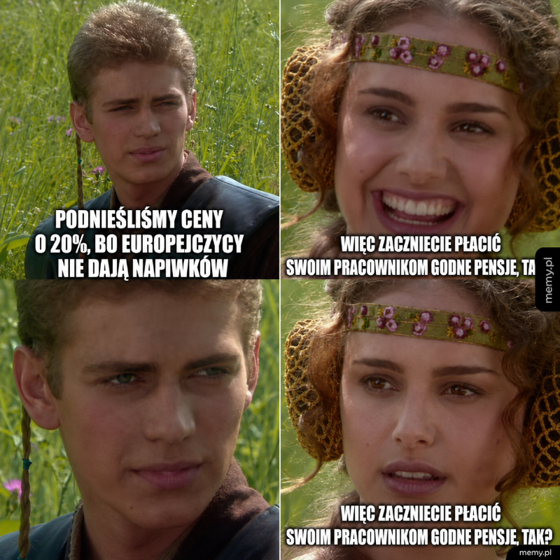 Dwie postacie rozmawiają na tle zieleni, jedna z nich wygląda na zmartwioną.