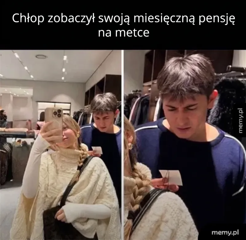 Mężczyzna zaskoczony podczas przeglądania metki w sklepie.
