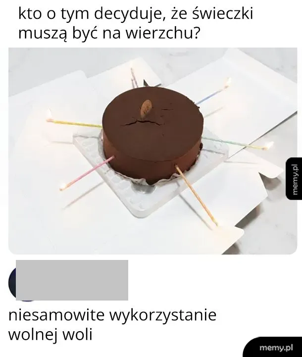 Czekoladowy tort z świeczkami umieszczonymi na wierzchu.