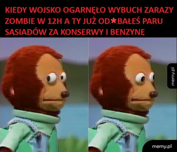 Postać z kreskówki z wyrazem zdziwienia.