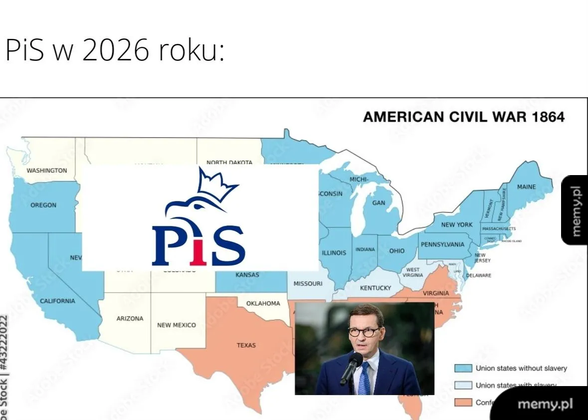 Mapa USA z logo PiS, z podpisem 'PiS w 2026 roku'.