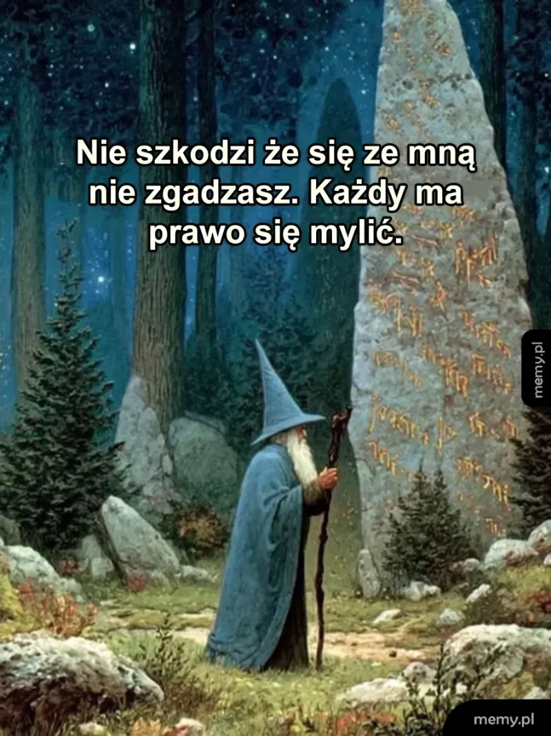 Czarodziej w lesie z kamieniami i drzewami.