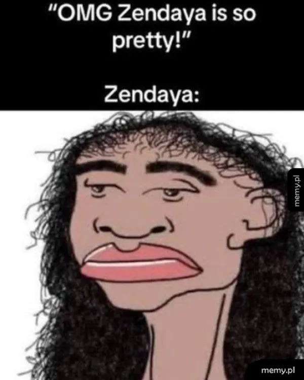 Karykatura z wyolbrzymionymi cechami twarzy.