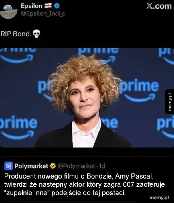 Kobieta z kręconymi włosami na tle logo Prime.