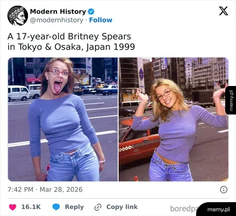 Dwie fotografie Britney Spears w Tokio i Osace w 1999 roku.