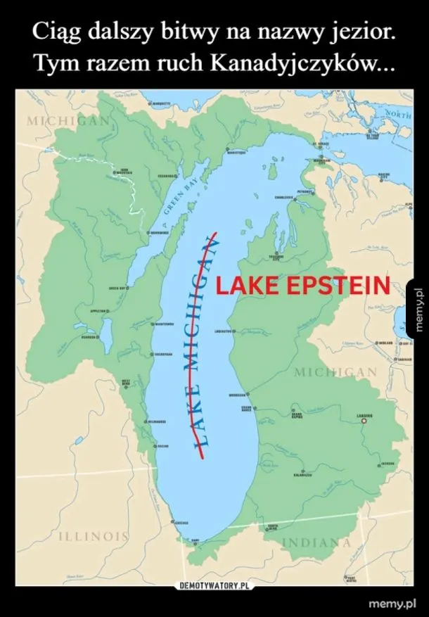 Mapa jeziora Michigan z dopiskiem Lake Epstein