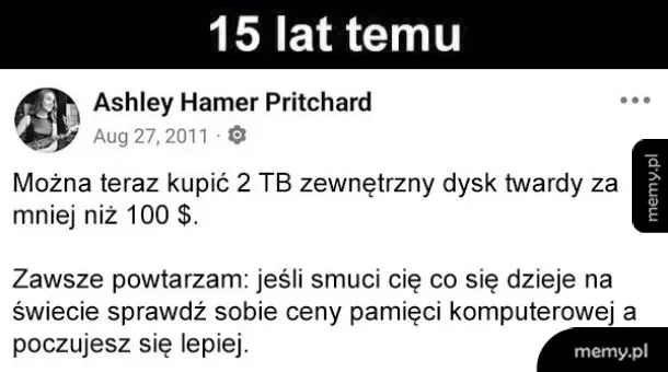 Mem z postem na mediach społecznościowych o cenach dysków twardych