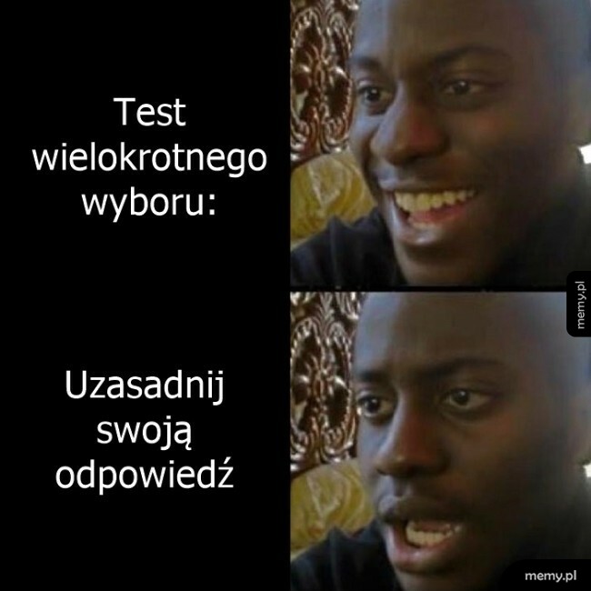 Mem z czarnoskórym mężczyzną wyrażającym radość, a następnie rozczarowanie.