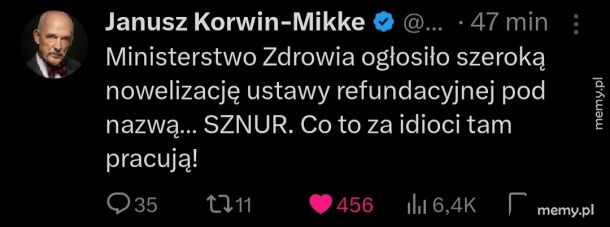 Zrzut ekranu tweeta Janusza Korwin-Mikke o nowelizacji ustawy