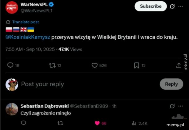 Zrzut ekranu z wpisem na Twitterze dotyczącym Władysława Kosiniaka-Kamysza.