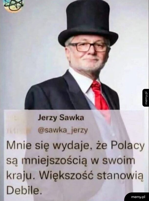 Mężczyzna w cylindrze i garniturze z cytatem na tle