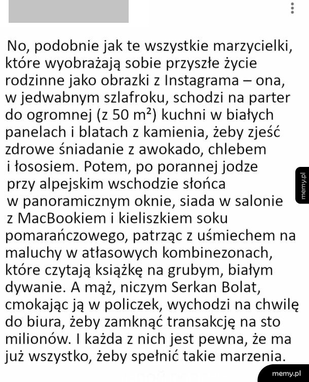 Tekst satyryczny na białym tle o wyidealizowanym życiu z Instagrama.