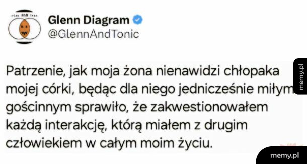 Zrzut ekranu tweeta użytkownika Glenn Diagram o relacji żony z chłopakiem córki.